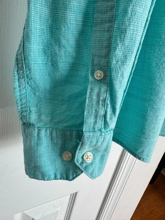 Apt. 9 Men’s Medium Aqua Turquoise Cotton Long Sleeve Button Down Shirt EUC - Picture 6 of 10